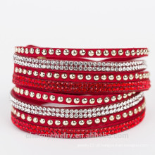 Handmade de urdidura pulseira de couro atacado jóias de moda ajustável strass charme pulseiras mulheres 2015 BCR030